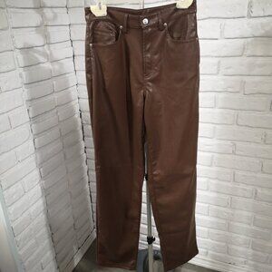 Divided H&M Ladies Size 4 Dark Brown Faux Leather Straight Leg Pants